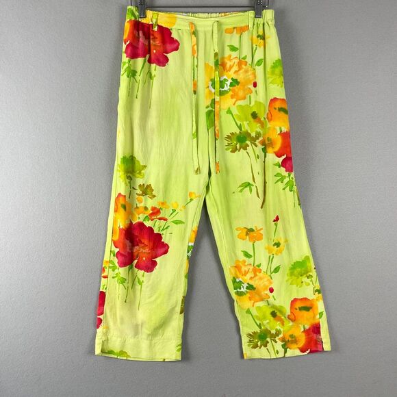 Jams World Pants - Jams World Pope Pants Womens Medium Floral Cropped Crinkle Pull On Hawaiian